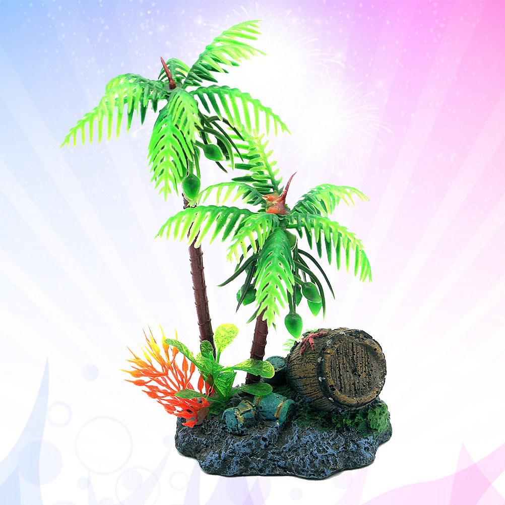 Aquarium Planted Tree - Simulative Coconut Trees Bright Green Plastic